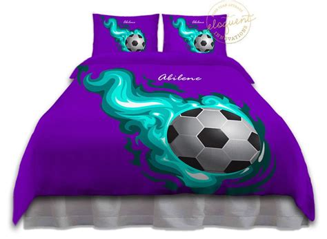 Girl Soccer Bedding Comforter Purple Teal Flames Soccer Bedding Kids