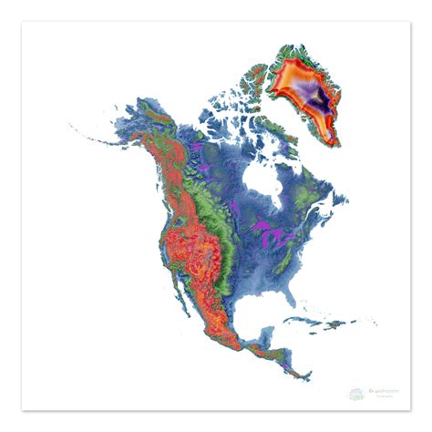 North America - Elevation map, white - Fine Art Print – Grasshopper ...