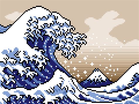 Pixelated Cross Stitch Pattern Of The Great Wave