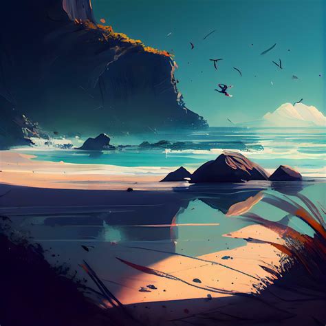 Fantasy Landscape With Mountains Sea And Sky Digital Painting Image