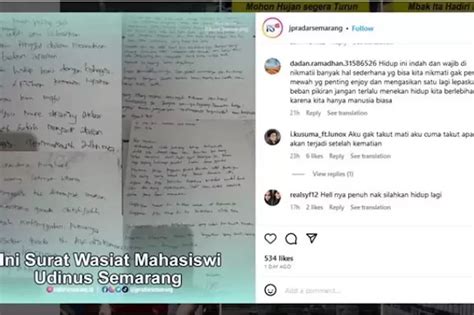 Mahasiswi Udinus Semarang Yang Bunuh Diri Tinggalkan Lima Pesan Lewat