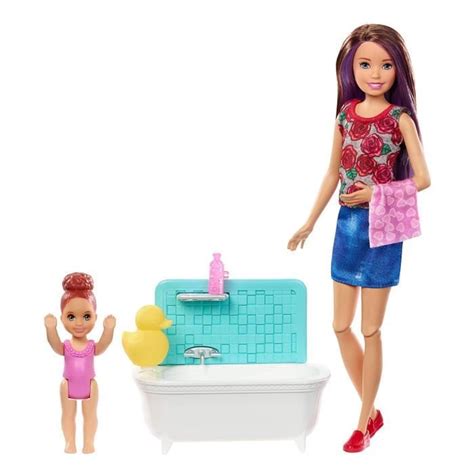 Barbie Famille Coffret Heure Du Bain Poup E Skipper Baby Sitter Aux