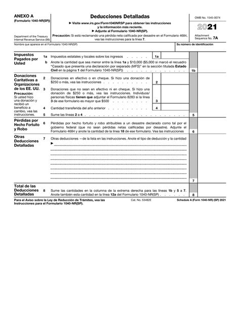 IRS Formulario 1040 NR SP Anexo A 2021 Fill Out Sign Online And