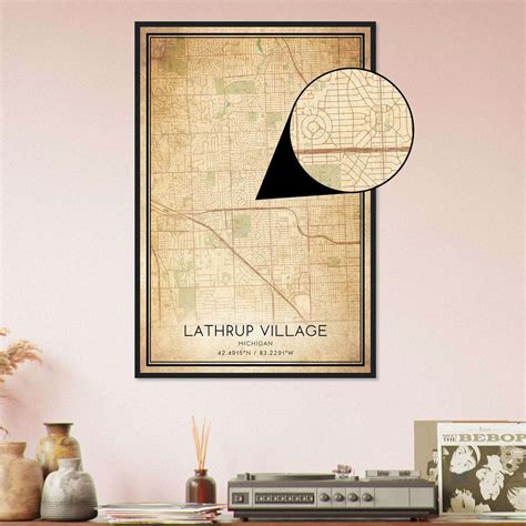 Vintage Lathrup Village Michigan Map Poster, Lathrup Village MI City