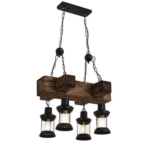 Reviews For OUKANING Vintage Industrial 4 Light Wooden Hanging Pendant