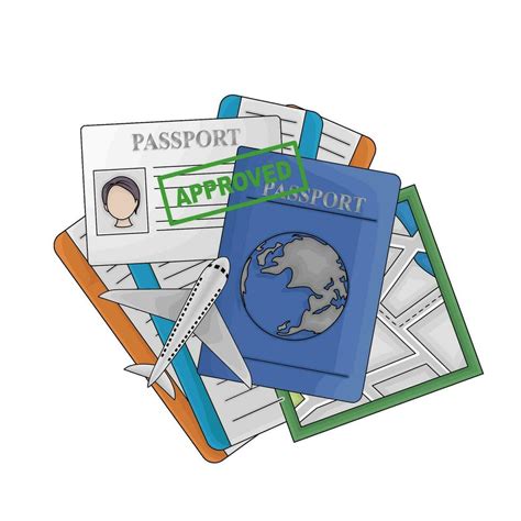 Passport Book Aproved Passport Card Ticket With Maps Illustration