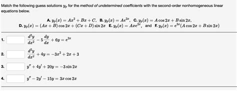 Solved Match The Following Guess Solutions Yp For The Method Chegg