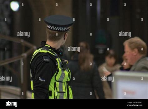 British Transport Police Btp Officer Patrols Glasgow Central Train