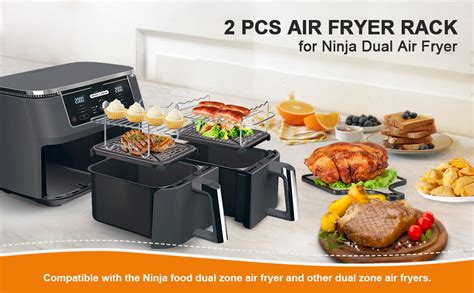 2pcs Air Fryer Rack For Ninja Dual Zone Air Fryer 304 Stainless Steel Multi Layer Rack Air