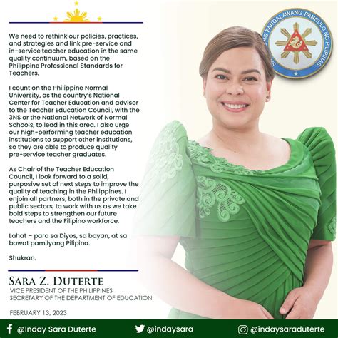 Solidarity Message Of Vice President Sarah Z Duterte Davao Del Sur