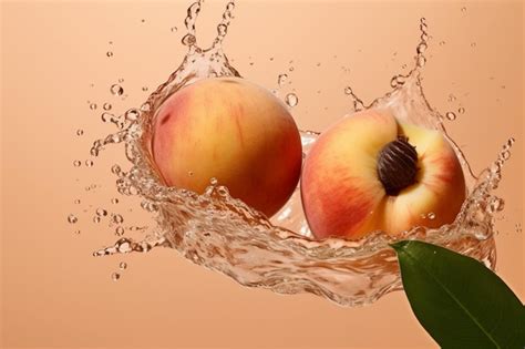 Premium Ai Image There Are Two Peaches In A Splash Of Water With A Leaf Generative Ai