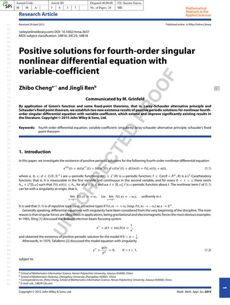 Pdf Positive Solutions For Fourth‐order Singular Nonlinear