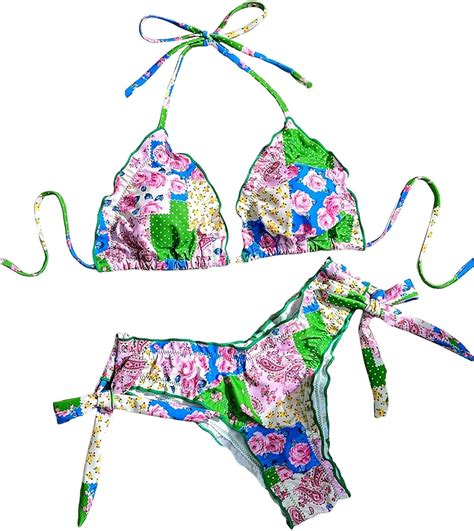 Shenhe Womens Halter Ruffle Swimsuits Floral High Cut Tie