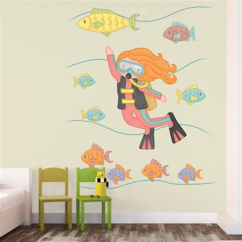 Sticker mural enfant Accompagné de plongeur de poisson