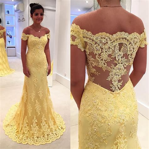 2019 Lemon Yellow Mother Of The Bride Dresses Off Shoulder Lace Appliques Formal Evening Gowns