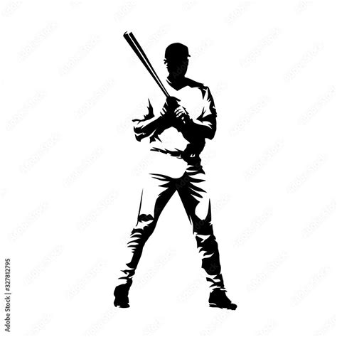 Baseball Player Standing With Bat Batter Isolated Vector Silhouette