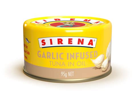 Sirena_Garlic Infused Tuna in Oil 95g Can Front Angle RGB HR - Sirena Tuna