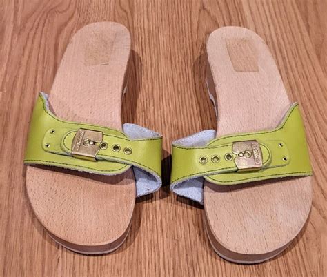 Dr Scholl S Original Wood Sandals Slides Green Leath Gem