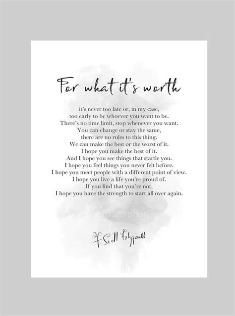 For What It S Worth Art Print F Scott Fitzgerald Inspirational