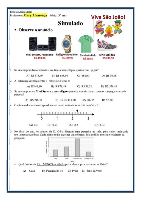 Simulado De Matemática 5º Ano