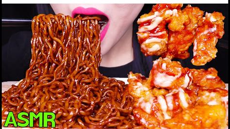 Asmr Black Bean Noodles Fried Chicken Eating