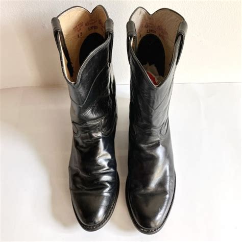 Vintage Justin Black Leather Roper Engineer Cowboy Bo Gem