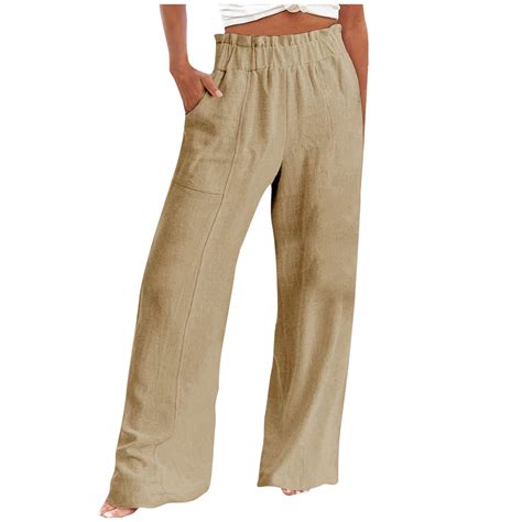 Vrhaik Cotton Linen Pants Women Plus Size Wide Legs Pants For Women