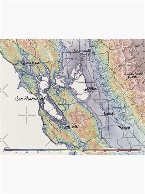 Topographic Map Of San Francisco Sticker For Sale By Jcray Redbubble