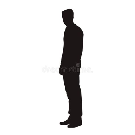 Man In Jumper Standing Isolated Vector Silhouette Side View People ...