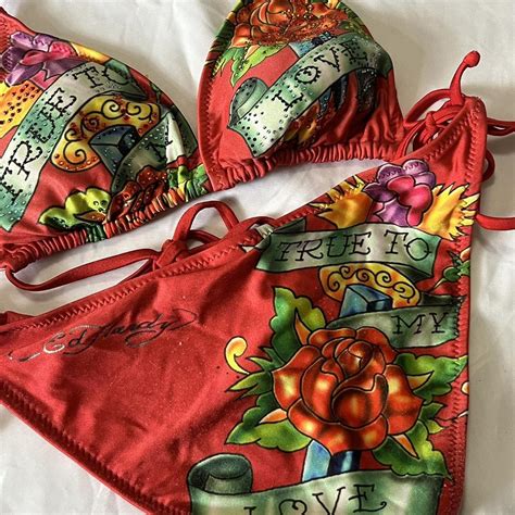 Ed Hardy Womens Red Bikinis And Tankini Sets Depop