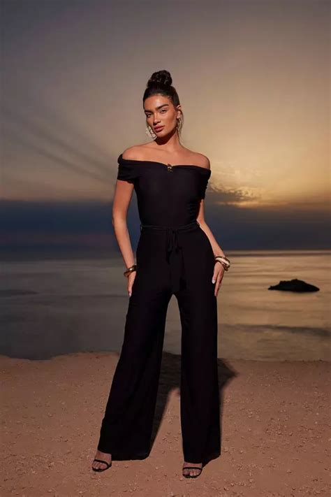 Black Bardot Palazzo Jumpsuit Quiz Clothing