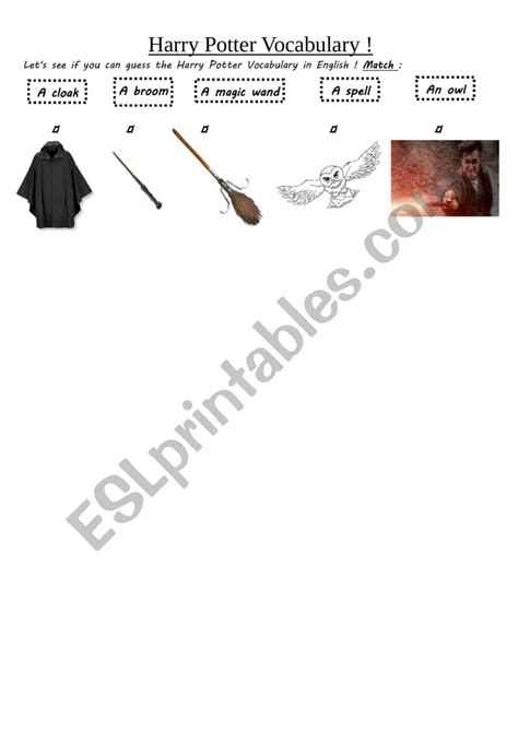 English Worksheets Harry Potter Vocabulary