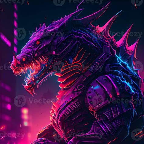 godzilla in neon art style with a glowing background. generative ai ...