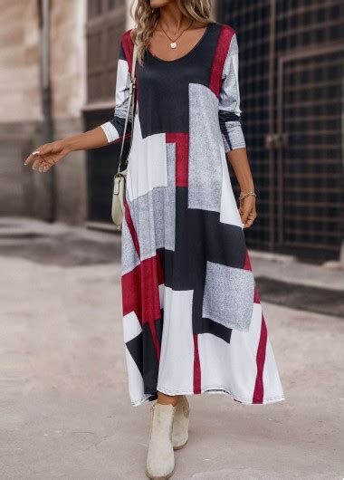 Pocket Geometric Print Multi Color Maxi Dress Rotita Usd