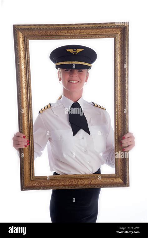 Frame And Portrait Of A Female Airline Pilot In Uniform Stock Photo Alamy