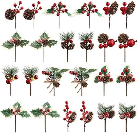 Amazon Crafare 20 Pack Artificial Christmas Tree Picks Assorted