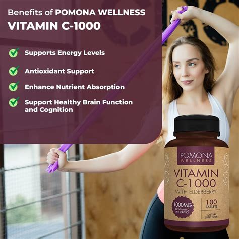 Pomona Wellness Suplemento de vitamina C de 1000 mg con saúco