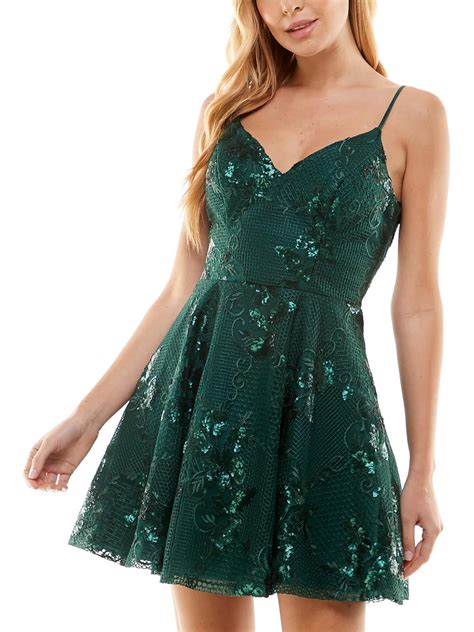 City Studio Womens Juniors Sequined Embroidered Fit Flare Dress