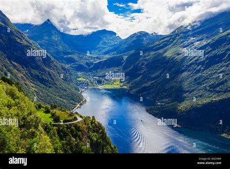 Geirangerfjord Aerial Panoramic View From Ornesvingen Eagle Road