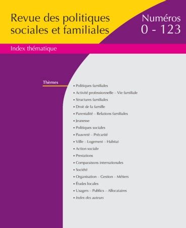 Revue des politiques sociales et familiales 2017 Index thématique