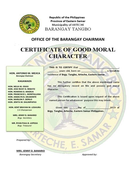 Good Moral Certificate Pdf