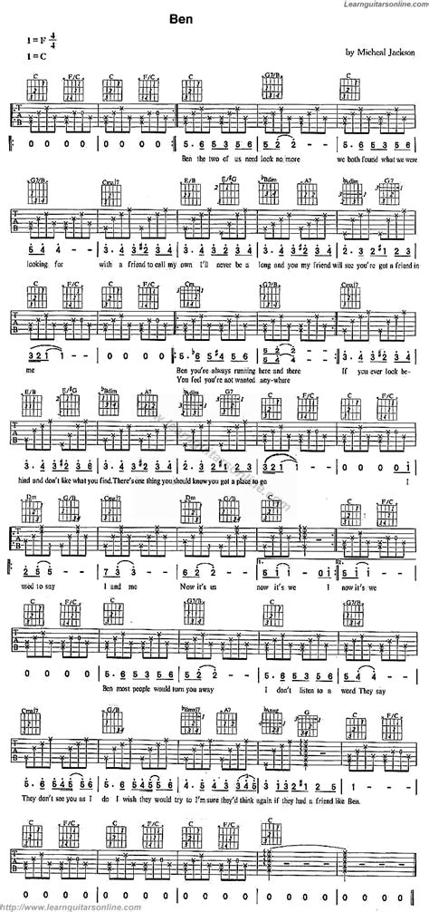 Ben by Michael Jackson Guitar Tabs Chords Sheet Music Free ...