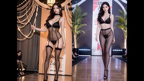 Real 4K Black Lingerie Fashion Show runway by Ai art lookbook ルック