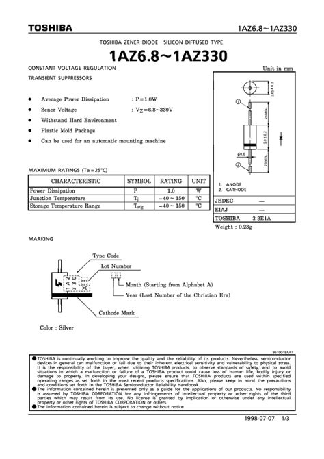 Az Y Toshiba Semiconductor Diode Hoja De Datos Ficha T Cnica