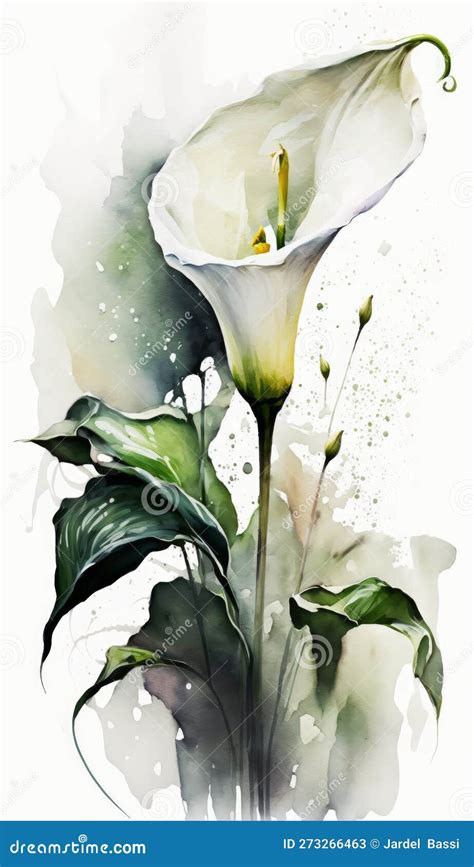 Blooming Elegance Watercolor Painting Of Calla Lily Flower Stock