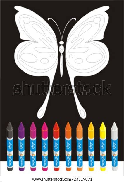 Set Color Crayons Outlined Butterfly Coloring Stock Vector Royalty