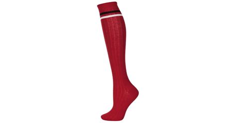 Lyst Topshop Red 2 Stripe Knee High Socks In Red