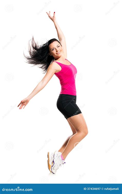 Cute Brunette On A White Background Stock Image Image Of Happy Figure