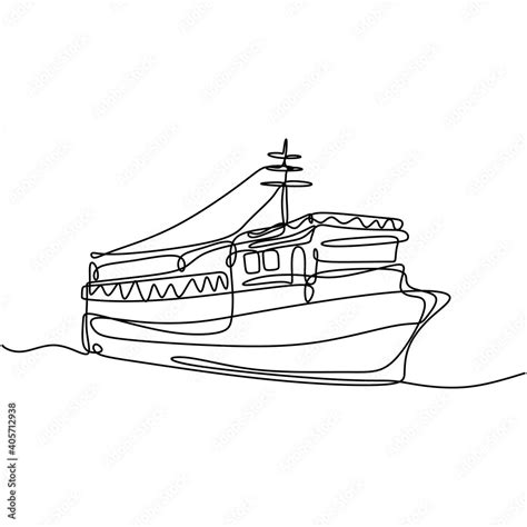 Continuous one line hand drawn of large cruise ship at sea. Royal ...