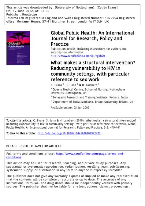 Pdf What Makes A Structural Intervention Reducing Vulnerability To